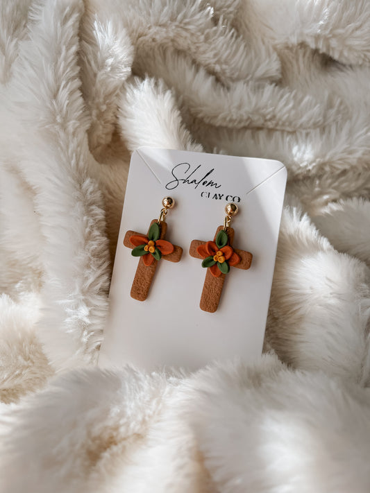 Cross and Poinsettia Earrings